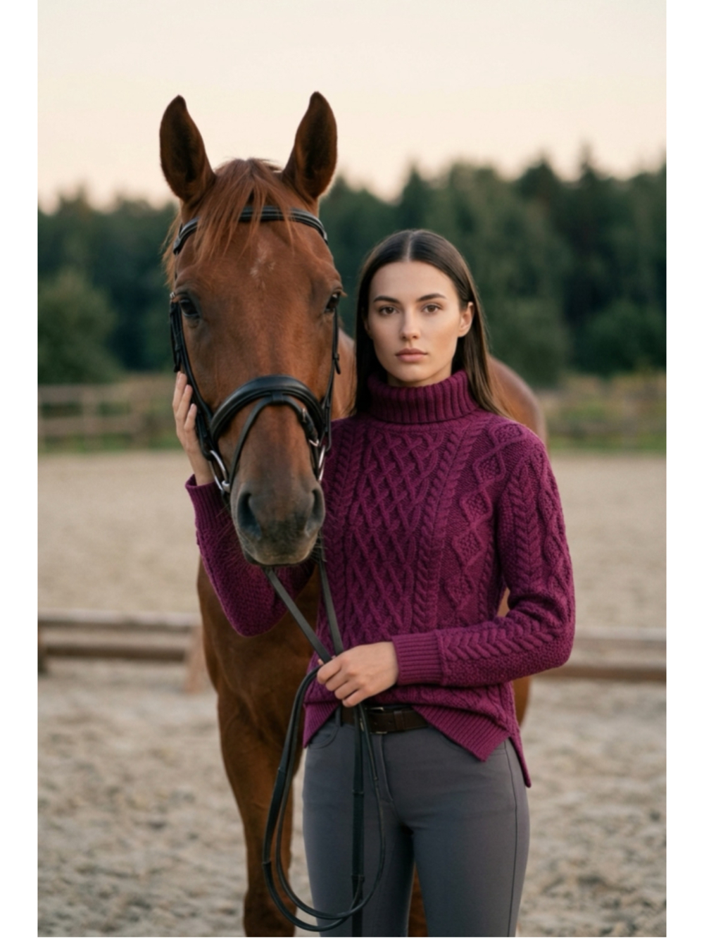 Aran Mōr Ireland 100% Merino Wool Cable Knit Turtleneck Sweater M Burgundy